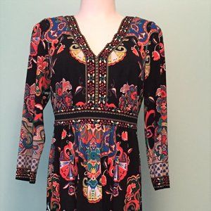 CI Bohemian Paisley Paradise Dress, Size Medium, Long Sleeve Feminine Fit